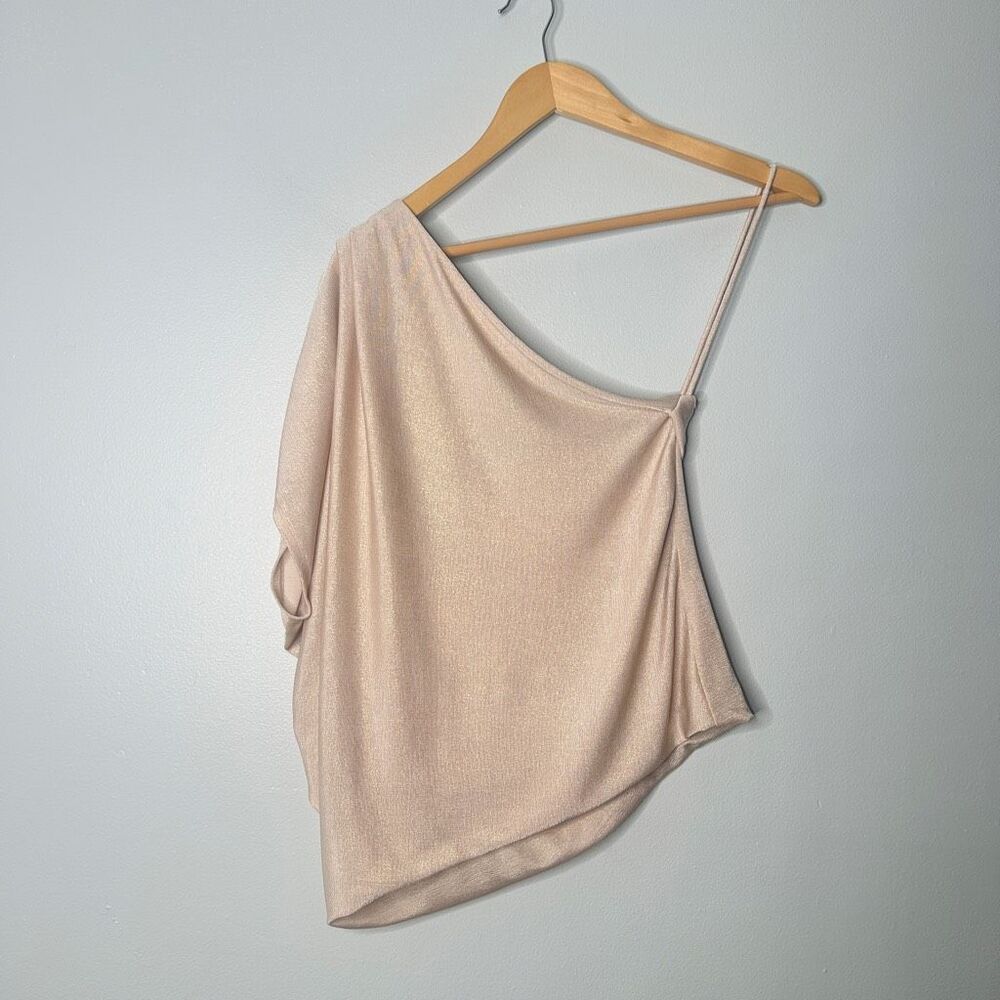 Alice + Olivia Tan Gold Metallic Draped One Shoulder Top Cami Strap Small